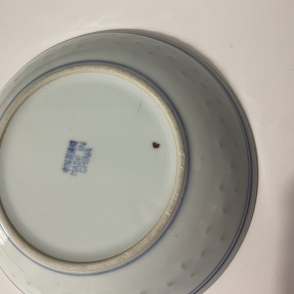 VTG Chinese Blue White Rice Grain Porcelain Bowl Dish Dragon - Picture 5 of 5